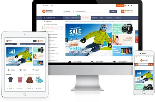 An E-Commerce website interface displaying products, shopping cart, and secure payment options.